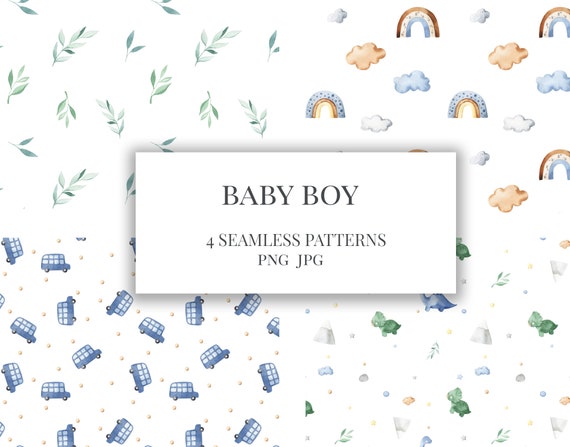 Watercolor Baby Boy. Seamless Patterns