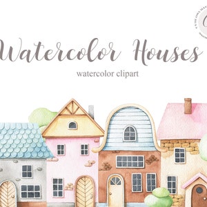 Watercolor House Clipart - Home Clipart - Cottage clipart - house clipart - Watercolor Clipart - Home Sweet Home - Scandi Houses Clipart