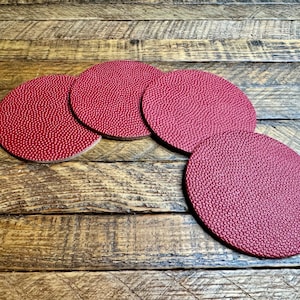 NFL Football Game Ball Leather Coasters - 4 Pack - Authentic Horween Football Leather - Gifts for Him - Gifts for Her - NCAA SEC Football