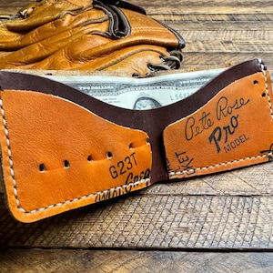 Cartera plegable de cuero con forma de guante de béisbol de Pete Rose - Cartera minimalista recuperada con forma de guante de béisbol - Cincinnati Reds Expos Phillies - Regalos para él