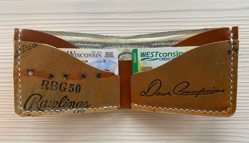 Gifts for Him Dave Concepcion Baseball Glove Leather Bifold Wallet Cincinnati Reds Reclaimed Minimalist Baseball Glove Wallet