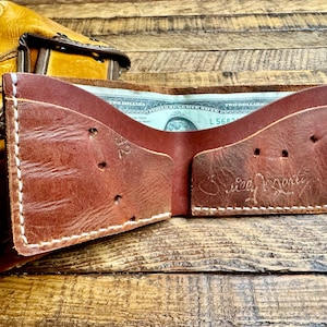 Cartera de cuero con forma de guante de béisbol Billy Martin, billetera minimalista plegable de cuero Horween