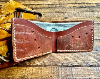 Portefeuille en cuir avec gants de baseball Billy Martin, deux volets minimalistes en cuir Horween