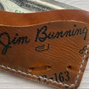 Cartera plegable de cuero con forma de guante de béisbol de Jim Bunning - Cartera minimalista recuperada con forma de guante de béisbol - Phillies Detroit Tigers - Regalos para él
