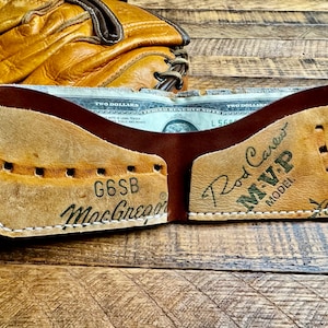 Cartera plegable de cuero con forma de guante de béisbol de Rod Carew - Cartera minimalista recuperada con forma de guante de béisbol - Minnesota Twins - Angels - Regalos para él