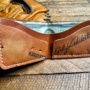 Cartera plegable de cuero con forma de guante de béisbol de Kirby Puckett - Cartera minimalista recuperada con forma de guante de béisbol - Minnesota Twins - Regalos para él