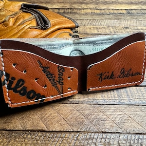 Billetera plegable de cuero con forma de guante de béisbol de Kirk Gibson - Billetera minimalista recuperada con forma de guante de béisbol - Dodgers Tigers - Regalos para él