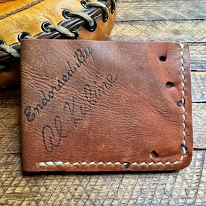 Cartera vintage con forma de guante de béisbol de Al Kaline, hecha a mano, de cuero, plegable, regalo de los Tigres de Detroit, recuerdos de béisbol únicos
