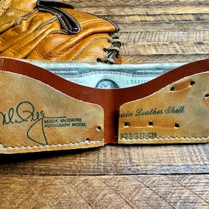 Cartera de cuero con forma de guante de béisbol de Mark McGwire, billetera plegable minimalista de cuero Horween