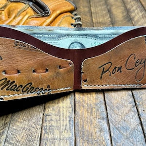 Billetera plegable de cuero con forma de guante de béisbol de Ron Cey - Billetera minimalista recuperada con forma de guante de béisbol - Los Angeles Dodgers Chicago Cubs - Regalos para él