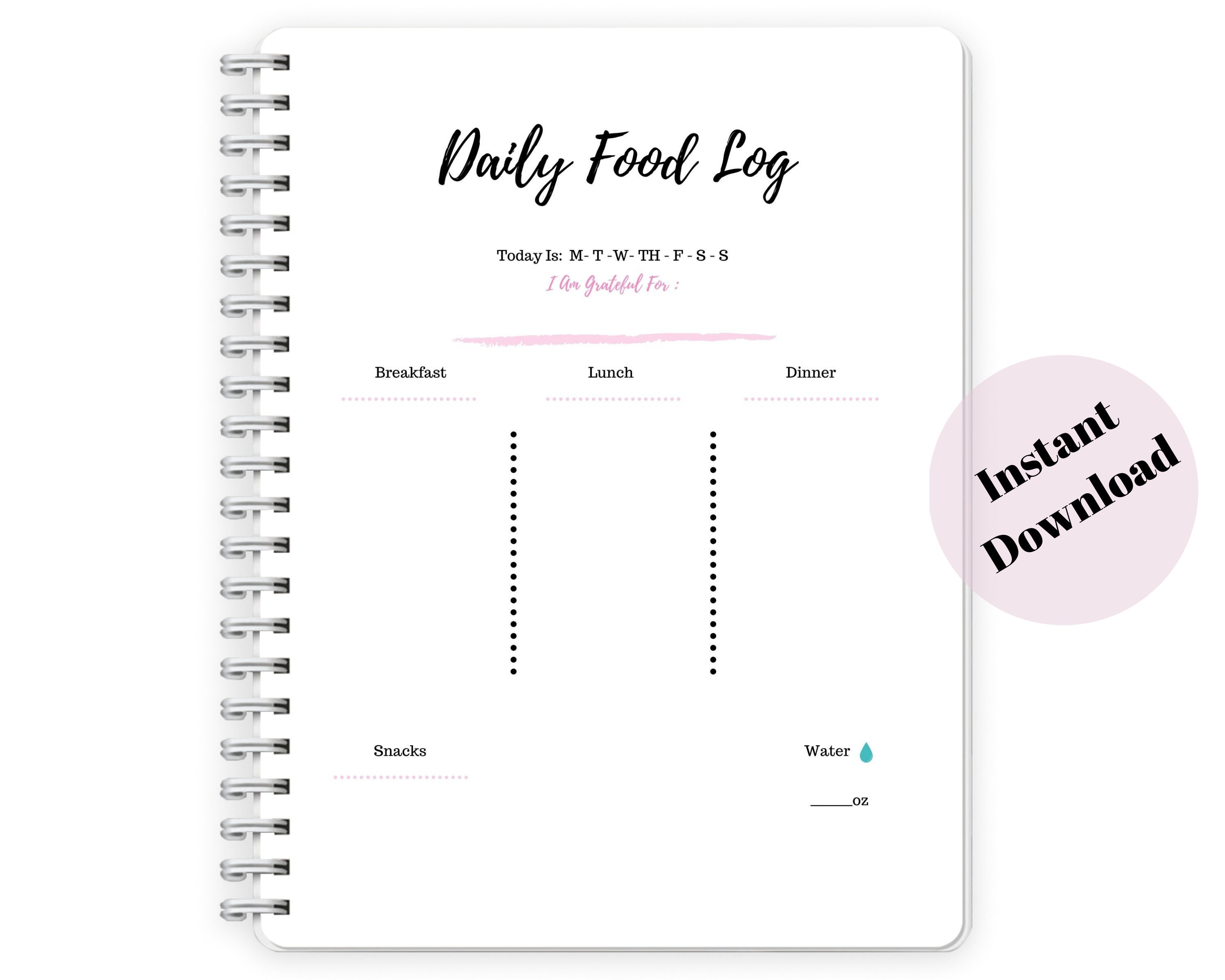 Daily Food Journal, Food Log, Food Diary, Food Tracker, Weekly Meal ...