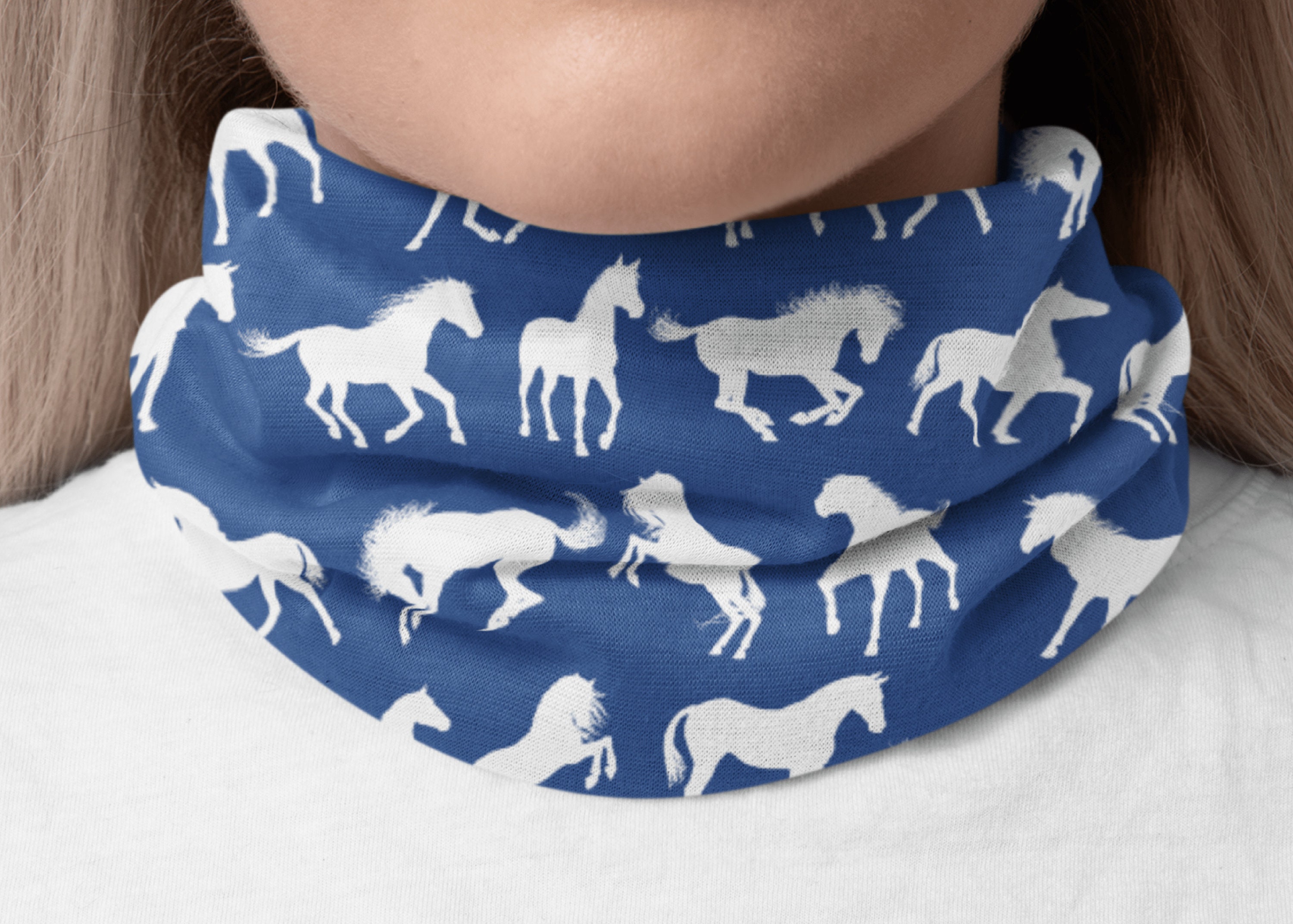 Blue Horse Neck Gaiter, Horse Face Mask, Horse Lover Gift, Neck Scarf