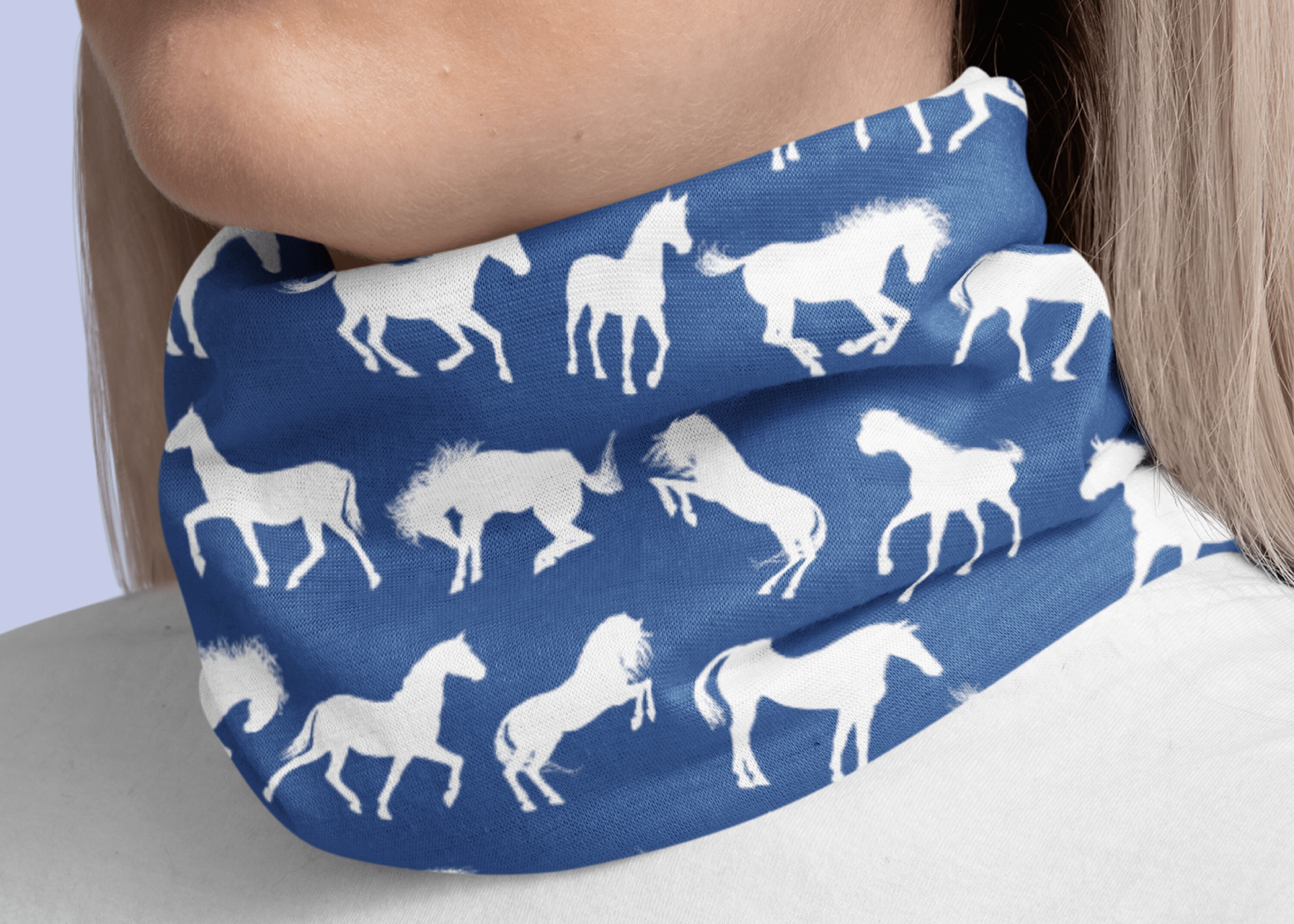 Blue Horse Neck Gaiter, Horse Face Mask, Horse Lover Gift, Neck Scarf