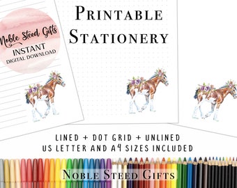 paper with dotted lines for writing Springtime Horse Stationery, Beautiful Clydesdale Foal, Writing Paper, Journal Paper, Bullet Journal Printable, Minimalist Writing Dot Grid