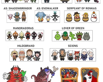 Puede incluir: Una colorida ilustración de personajes y criaturas de dibujos animados, con grupos etiquetados como "AS: ARR", "AS: HEAVENSWARD" y "GREG CARD". La imagen también presenta tarjetas de personajes y el texto "THIS IS MY WOL :-)".