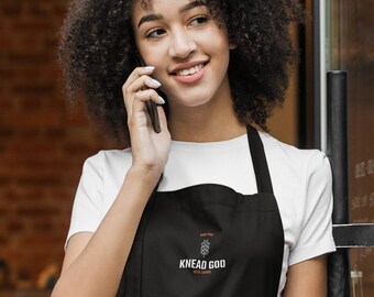 Hugs Come With Carbs Embroidered Apron, Foodie Apron, Knead God