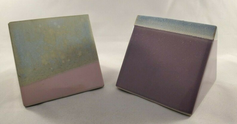 Gorgeous Pair of Small Modern Ceramic Prisms Limited Signed