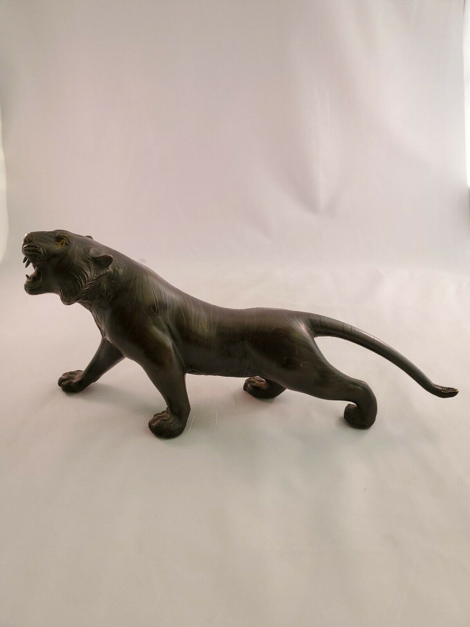 Vintage Japanese Bronze Tiger Sculpture Etsy