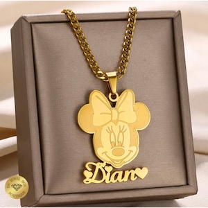 Custom Minnie Mouse Name Necklace  Gold Silver or Rose Gold