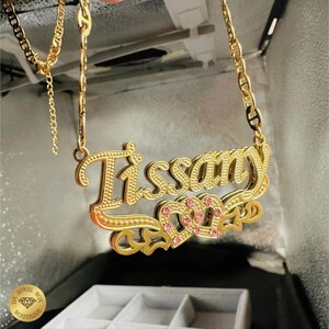 Custom Double Heart Name Necklace: 18K Gold Plated Personalized Jewelry