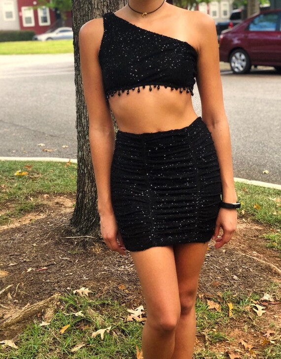 black sparkly two piece set