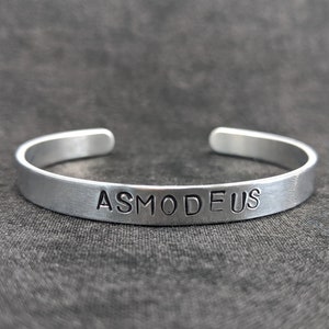 Asmodeus Hand Stamped Bracelet Aluminum Handmade Jewelry Adjustable Lightweight Unisex Lust Satanic Devil Lucifer Gift Hail Yourself Asmo