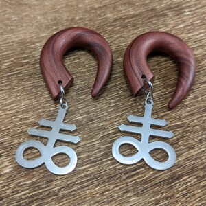 Leviathan Cross Dangle Gauged Earrings, Clay Gauges, Handmade Gauges, Satanic Cross, Satanic Plugs, Lucifer, Hook Gauges, Customizable,Devil