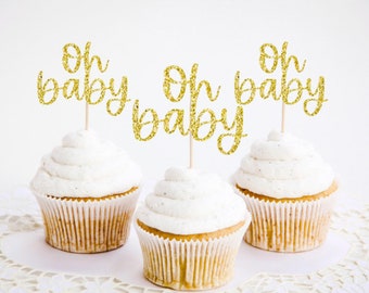 Oh baby cupcake toppers, Baby shower cupcake toppers, cupcake toppers, baby cupcake toppers, glitter cupcake toppers