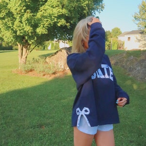 CUSTOM Embroidered Bow Split side Sweatshirt College sorority Tailgate Etsy