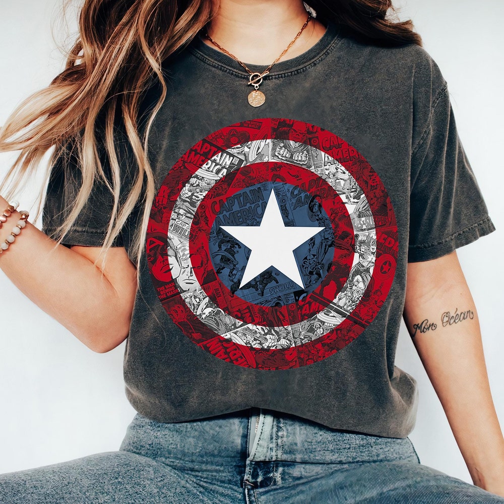 Marvel Captain America Avengers Shield Vintage Retro Comic T-Shirt, Disneyland Family Matching Shirt, Marvel Comic Shirt, Epcot Theme Park Trendy Fashion