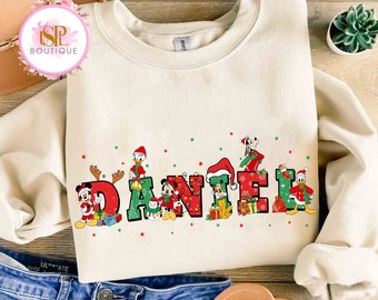 Custom Name Mickey and Friends Christmas Shirt, Personalized Disney Christmas Crew Matching Tee, Name Kids Shirt, Christmas Gift Shirts