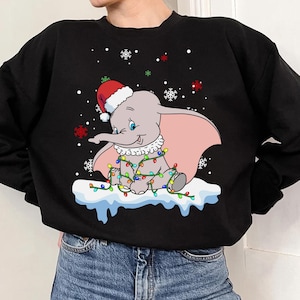 Disney Dumbo Santa Costume Christmas Lights Shirt, Santa Dumbo Flying Elephant Xmas Tee, Disneyland Christmas Group Matching Family Shirts