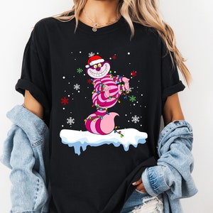 Disney Santa Cheshire Cat Christmas Lights Shirt, Alice in Wonderland Snow Christmas Sweatshirt, Disneyland Christmas Matching Family Shirts