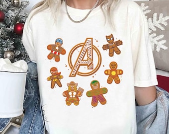 ディズニー マーベル アベンジャーズ ジンジャーブレッド クッキー クリスマス ホリデー クリスマス シャツ、ディズニーランド マッチング クリスマス グループ シャツ、クリスマス スクワッド シャツ