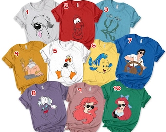 Disney The Little Mermaid Group Face Outline Family Matching Shirt, Disney Halloween Costume Shirt, Ariel Flounder Sebastian Ursula Shirt