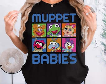 Koszulka Disneya „Muppet Babies Squares Boxed Up Portrait” z zabawnym nadrukiem, koszulka Muppety, pasująca koszulka rodzinna Disney, stroje na wycieczkę do Disneylandu WDW