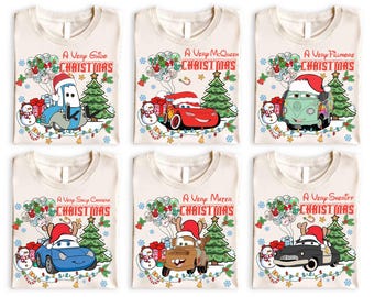 ディズニー カーズのキャラクター クリスマスライト シャツ、サンタ マックイーン、メーター、グイド、ハドソン、サリー クリスマス シャツ、A Verry Mater Xmas シャツ