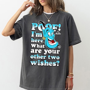 Disney Aladdin Genie POOF! 2 Wishes Gradient Text Portrait Shirt, Funny Genie Shirt, Disney Family Matching Shirt, Disneyland Trip Outfits