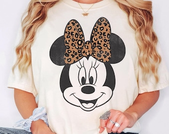 Disney Mickey And Friends Minnie Mouse Leopard Bow Portrait T-Shirt, Disneyland Family Matching Shirts, Disney Birthday Squad Shirt