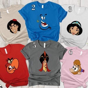 Disney Aladdin Characters Large Face T-Shirt, Aladdin, Jasmine, Genie, Abu, Disney Family Matching Shirt, Disneyland Trip, Animal Kingdom