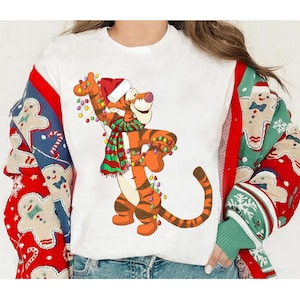 Disney Tigger Santa Hat Christmas Lights Costume Winnie The Pooh Shirt, Disneyland Matching Christmas Group Shirts, Christmas Squad Shirt