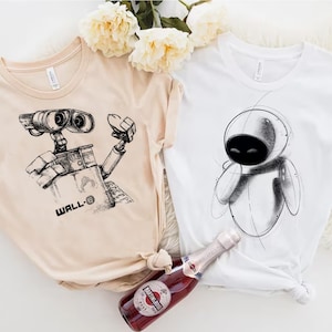 Disney Pixar Wall-E and Eve Sketch Graphic T-Shirt, Disney Couple Matching Shirt, Magic Kingdom Shirt, Disneyland Family Matching Shirts