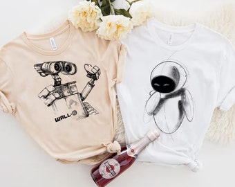 Disney Pixar Wall-E and Eve Sketch Graphic T-Shirt, Disney Couple Matching Shirt, Magic Kingdom Shirt, Disneyland Family Matching Shirts
