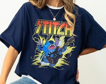 Disney Stitch Lightning-tröja, Stitch Rock-tröja, Vintage Stitch Rock and Roll-tröja, Lilo och Stitch-tröja, Disneyland familjematchande tröja