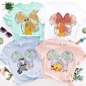 Disney Dogs Characters Group Kitten Friends T-shirt, Dog Lovers Shirt, Disney Watercolor Castle Matching Tee, Disneyland Family Vacation