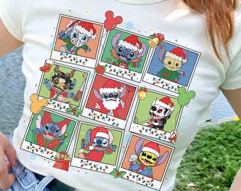 Disney Lilo & Stitch Costume Horror Characters Santa Christmas Lights Shirt, Stitch Xmas Shirt, Mickey's Very Merry Christmas Party Shirt