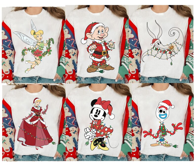 Disney Pixar Cars All Characters Christmas Lights shirt McQueen Sally Tow Mater Doc Hudson Mickey Stitch,Star Wars,Princess Xmas Lights Tee image 4