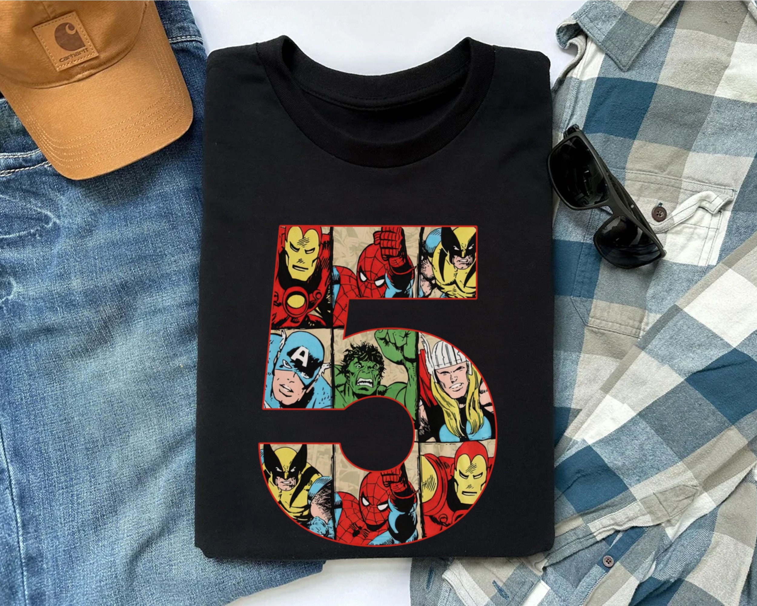 Marvel Avengers Birthday T-Shirt, Superhero Marvel Comics Custom Personalized Boy Girl Birthday Shirt, Kids Toddler Birthday Gift,Family Tee