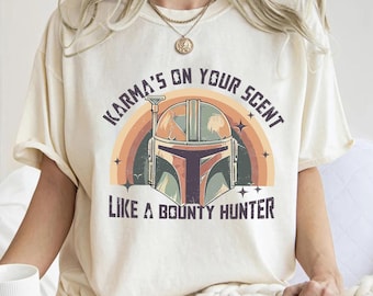 Camiseta vintage de Star Wars "Karma está en tu rastro" (Cazarrecompensas), camiseta de Galaxy's Edge, camisetas a juego para la familia de Disneyland, camiseta de Magic Kingdom