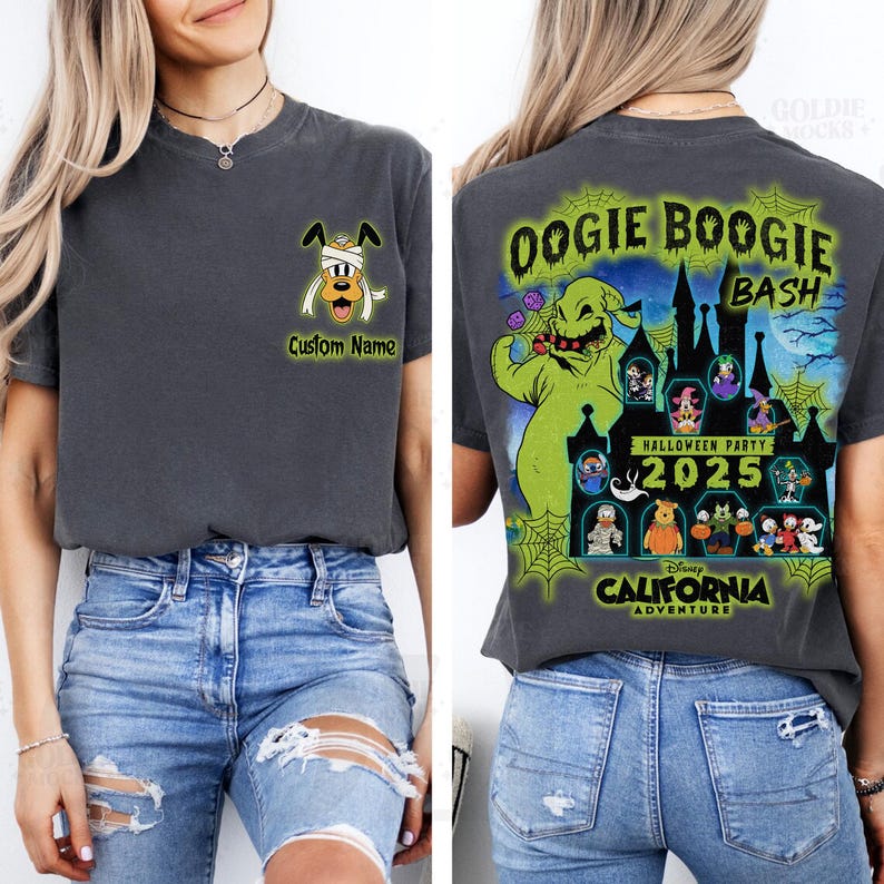2-Sided Personalized Disneyland Halloween Oogie Boogie Bash 2026 Tee, California Adventure Park, Mickey and Friends Oogie Boogie Jack Sally image 4
